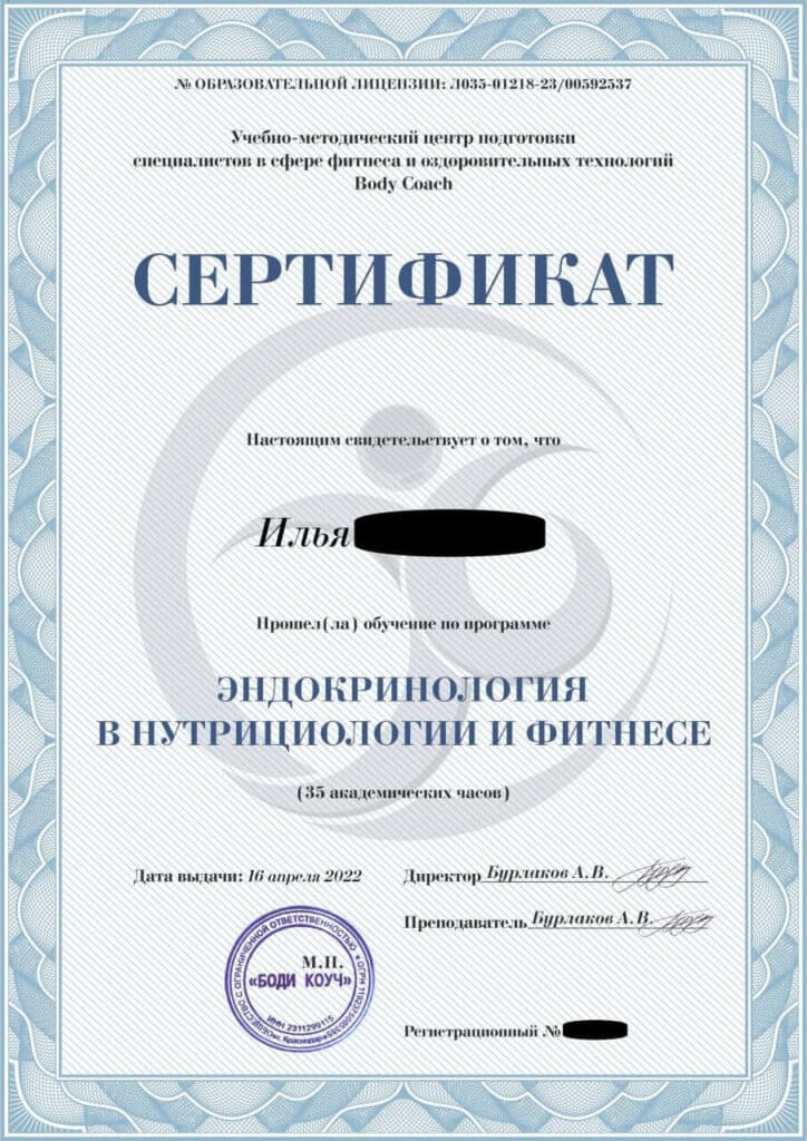 Сертификат Ильи Молотова — сертификат 2